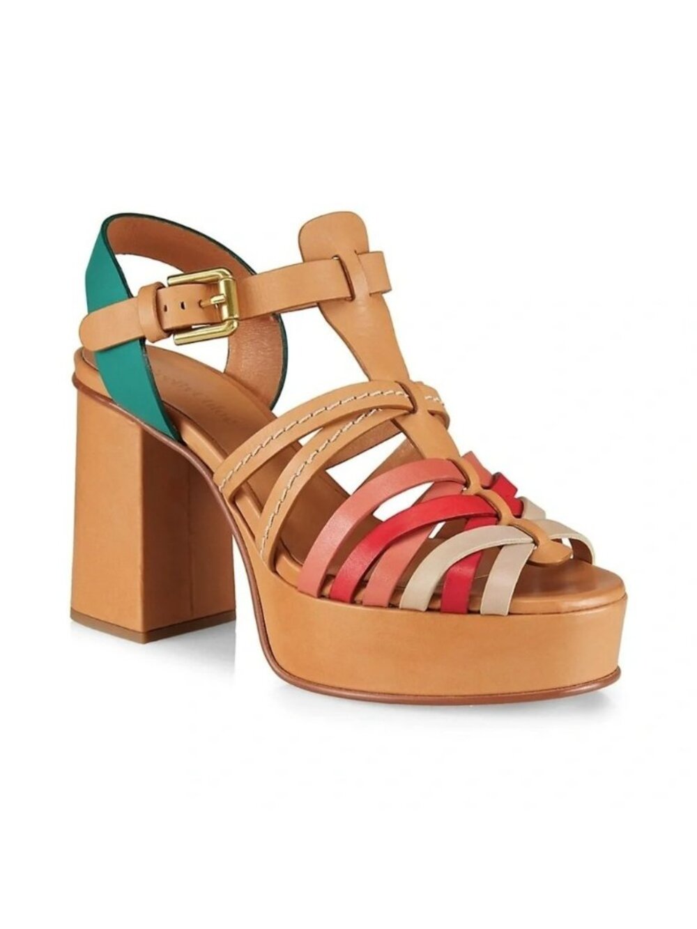 See By Chloe Sierra Multicolor Leather Strappy Platform Block Heels $495 Size 37
